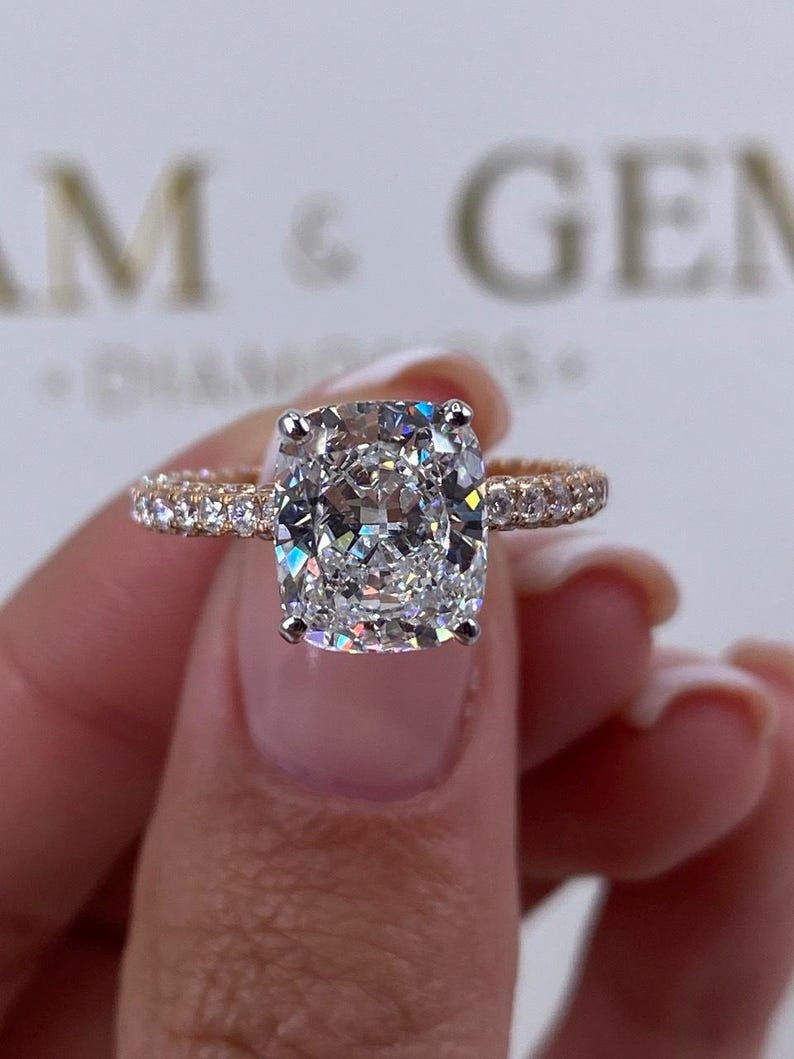 Stunning 4.0 CT Cushion Moissanite Engagement Ring with Pave Design 9