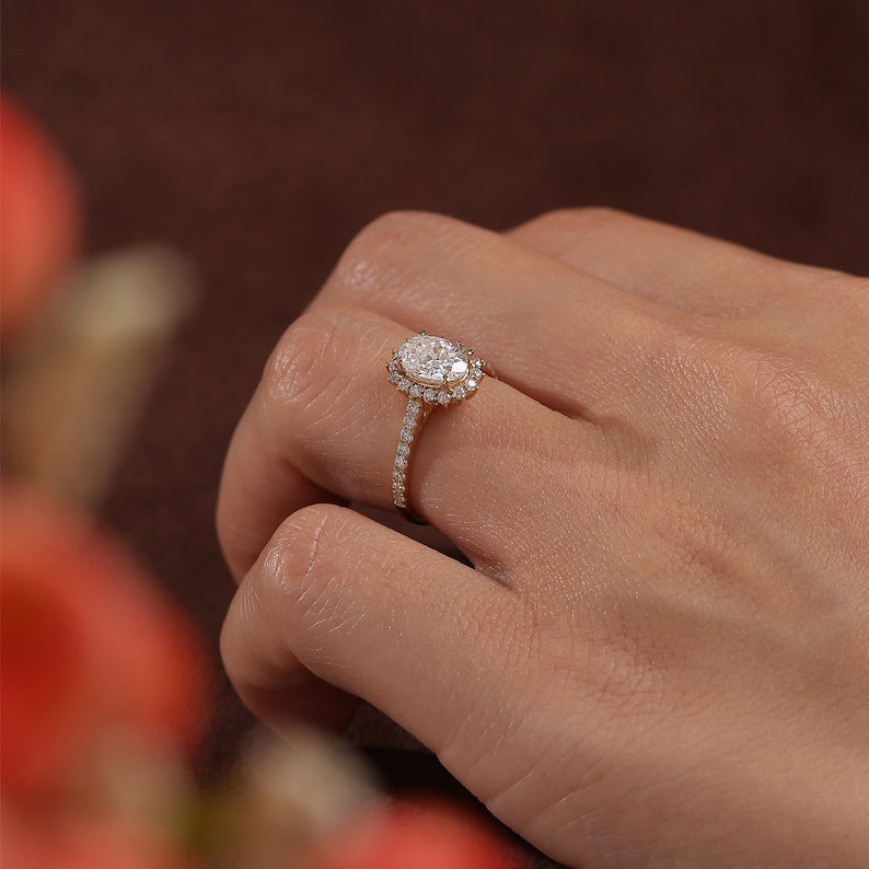 
                  
                    4.5 CT Oval Shaped Moissanite Engagement Ring With Halo Pave Accents
                  
                