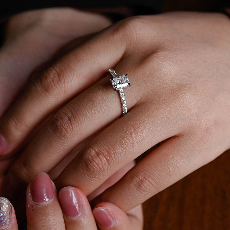 Stunning 1.0 - 2.0 CT Radiant Moissanite Engagement Ring with Pave Design 2
