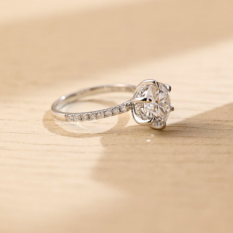 Stunning 3.0 CT Round Moissanite Engagement Ring with Hidden Halo & Pave Design 8