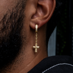 0.5 CT Round Moissanite Cross Drop Hoop Silver Earrings for Him 1