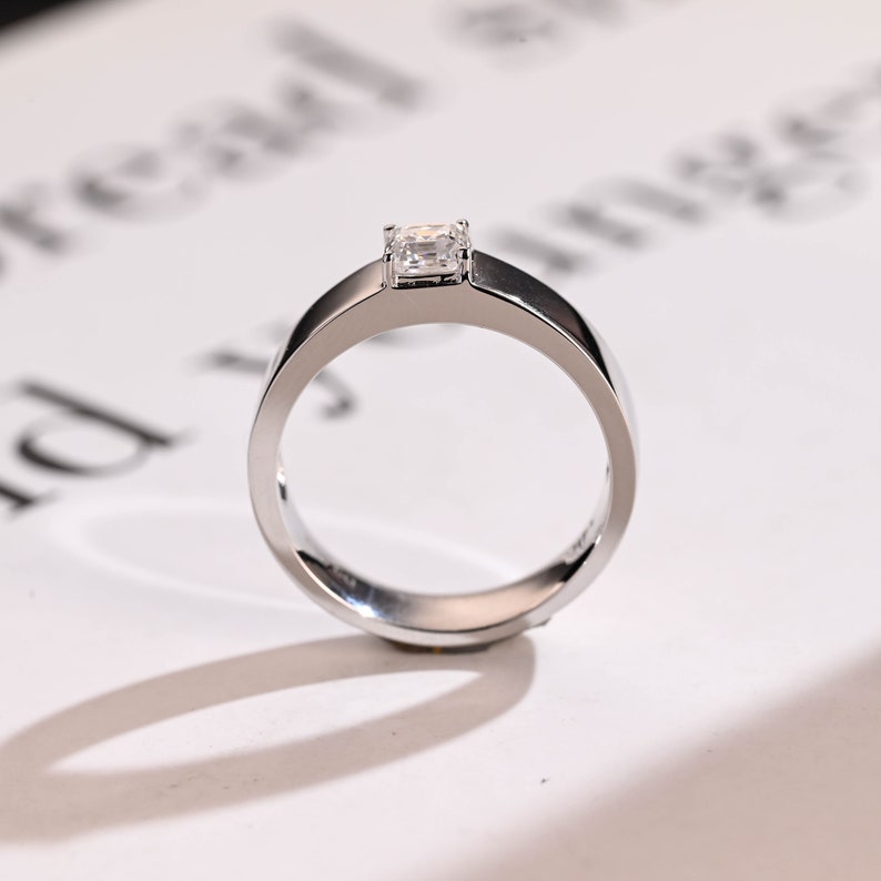 Delicate Moissanite Band with 0.1 CT Asscher Cut Stones in Solid Gold 10