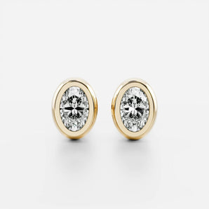 0.50 TCW Oval Cut Moissanite Bezel Stud Earrings in Gold