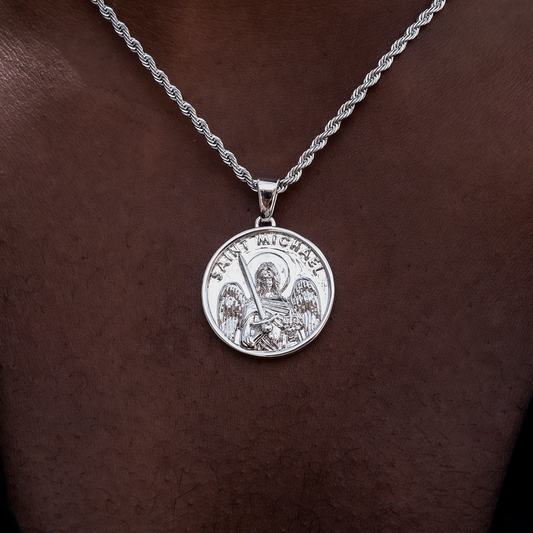 Saint Michael Coin Style Silver Pendant for Him