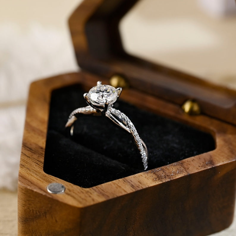 Stunning 2.0 CT Round Moissanite Engagement Ring with Twisted Pave Design 2
