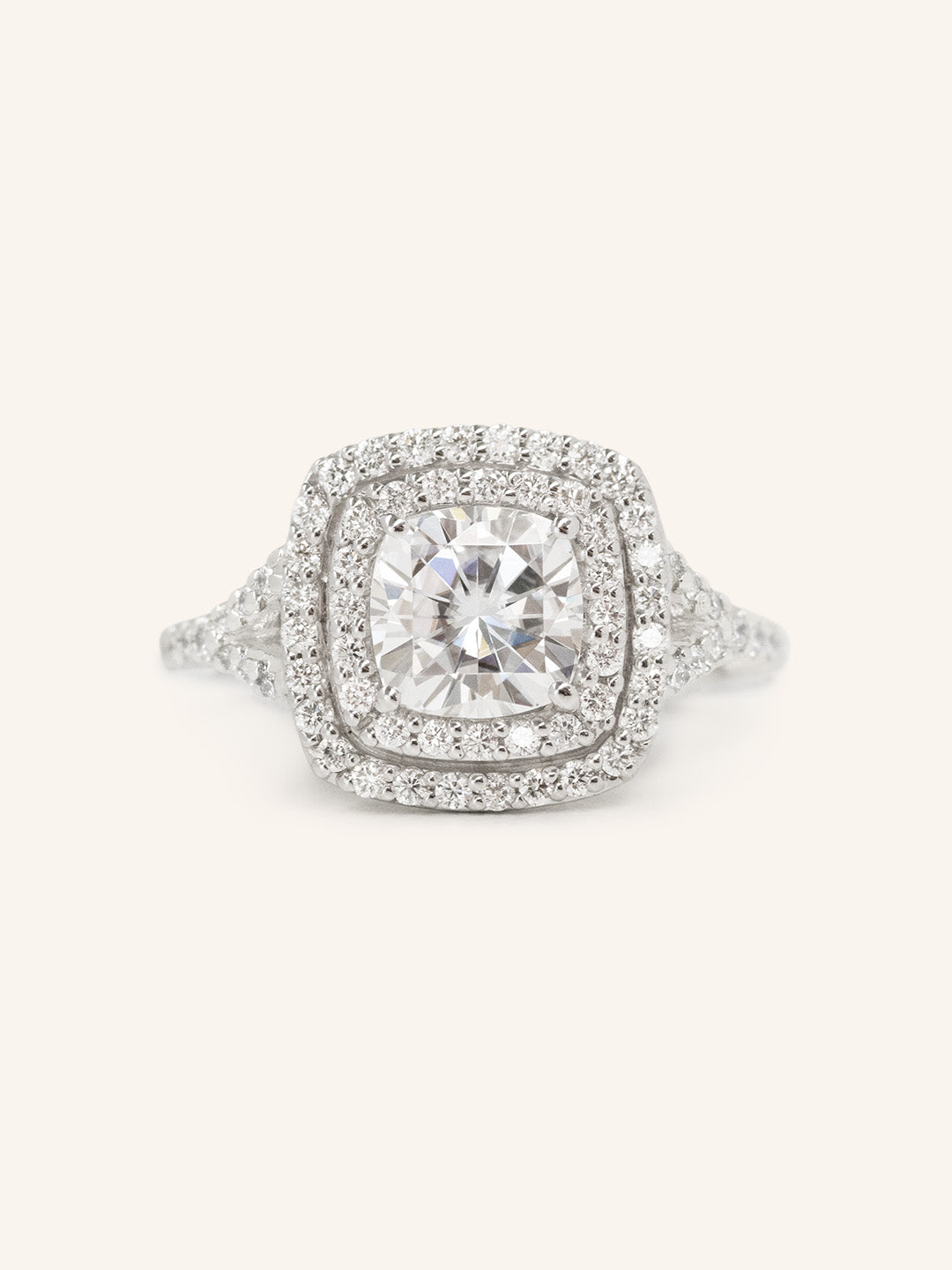 Stunning 1.0 CT Cushion Moissanite Engagement Ring with Double Halo & Pave Design 2