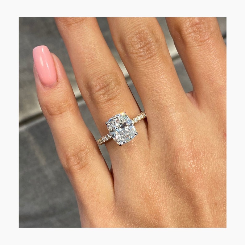 Stunning 4.0 CT Cushion Moissanite Engagement Ring with Pave Design 3