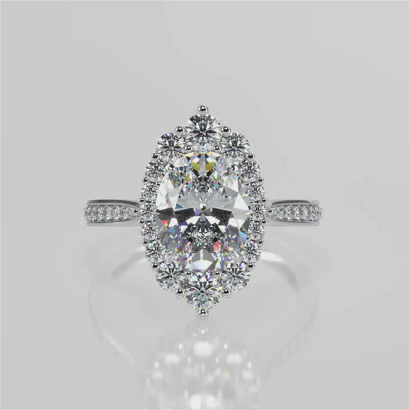 Stunning 2.11 CT Oval Moissanite Engagement Ring with Cluster Halo & Pave Design 4