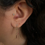 0.10 TCW Round Cut Moissanite Thread Chain Earrings in Gold 3
