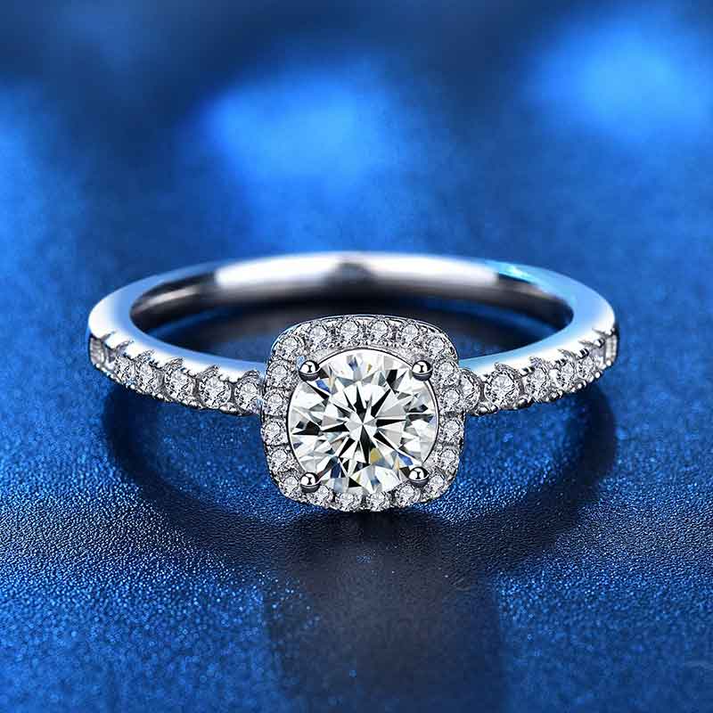 Round Cut Halo And Pave Style Cubic Zirconia in 925 Sterling Silver Ring 1