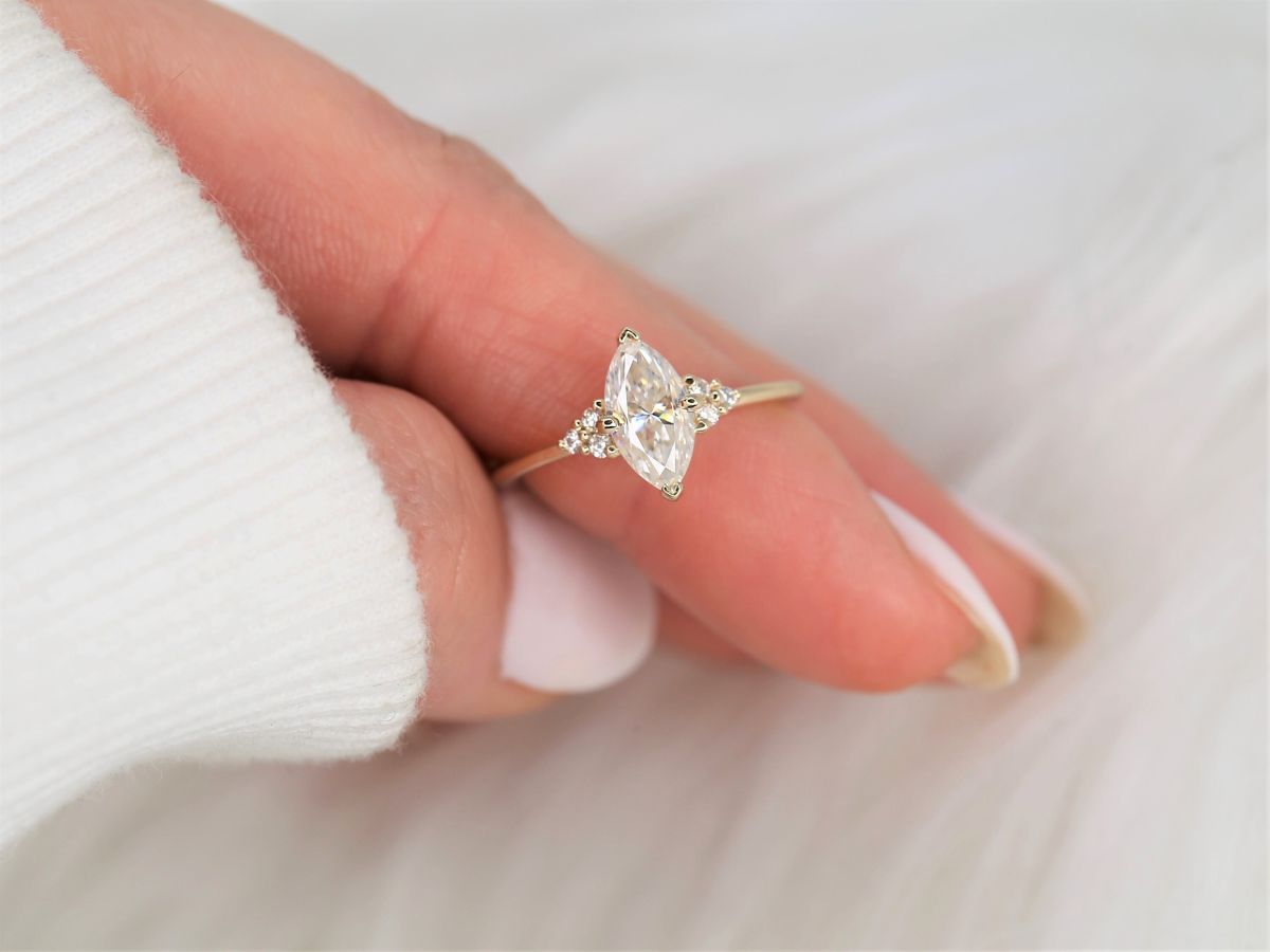 Stunning 1 CT Marquise Moissanite Engagement Ring With Cluster Design 5