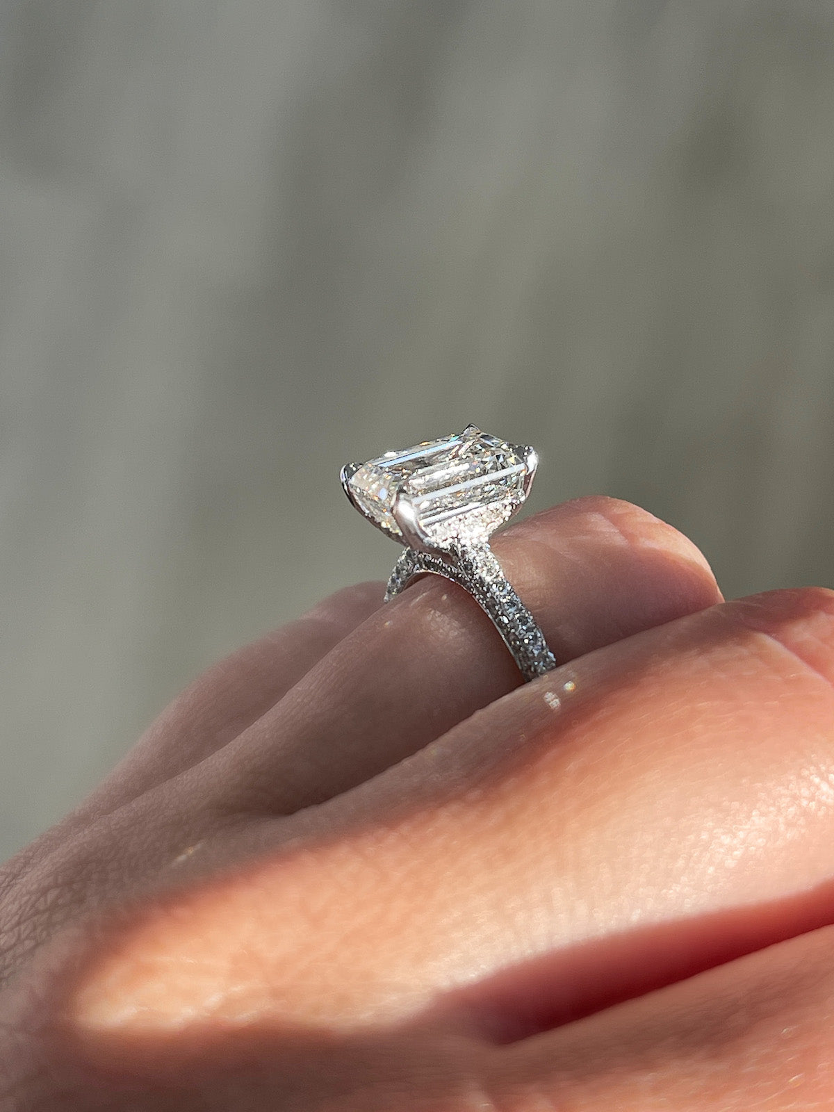 Stunning 3.0 CT Emerald Cut Moissanite Engagement Ring with Hidden Halo &Pave Design 3