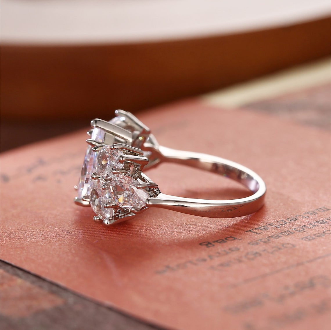 Stunning 2.0 CT Pear Moissanite Engagement Ring with Cluster Design 2