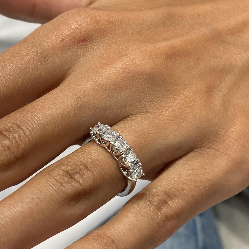 Stunning 1.15 CT Round Moissanite Stones Five Stone Wedding Bands 2