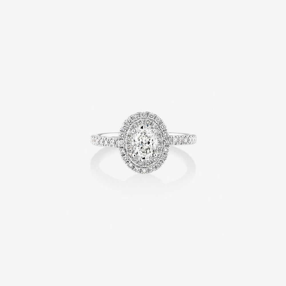Stunning 1 CT Oval Moissanite Engagement Ring With Double Halo & Pave Design 1