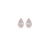 0.75 TCW Pear & Round Cut Moissanite Halo Earrings in Gold 1
