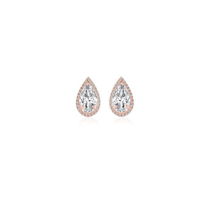 0.75 TCW Pear & Round Cut Moissanite Halo Earrings in Gold