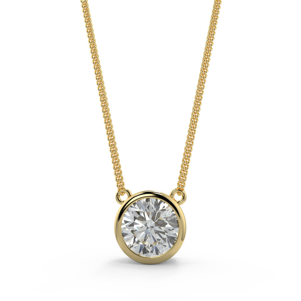 1.0 CT Round Moissanite Diamond Bezel Pendant Necklace in Solid Gold 10