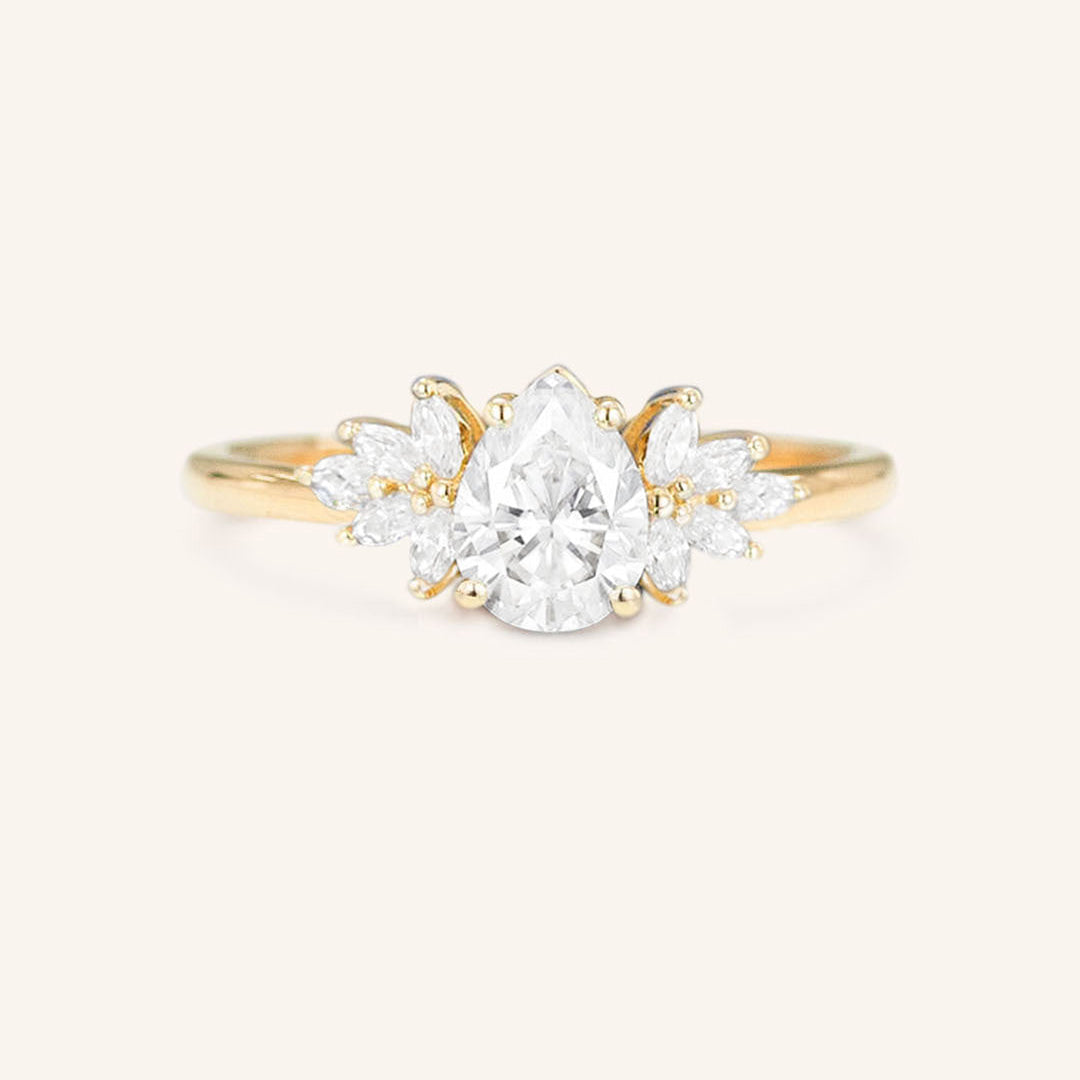 Stunning 1 CT Pear Moissanite Engagement Ring With Cluster Design 1