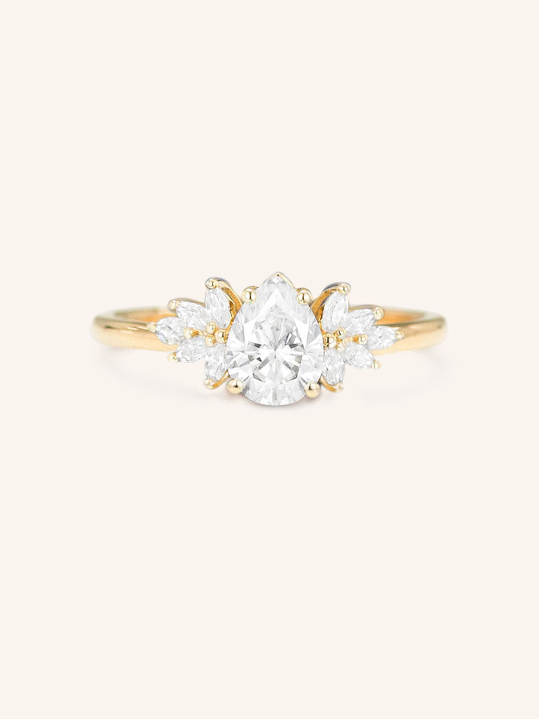 Stunning 1 CT Pear Moissanite Engagement Ring With Cluster Design 1