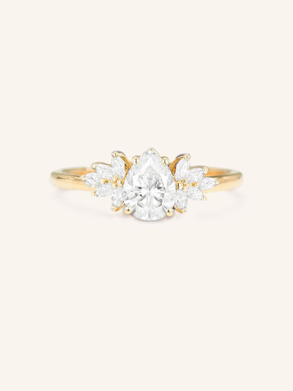 Stunning 1 CT Pear Moissanite Engagement Ring With Cluster Design 1