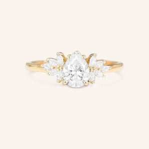 Stunning 1 CT Pear Moissanite Engagement Ring With Cluster Design