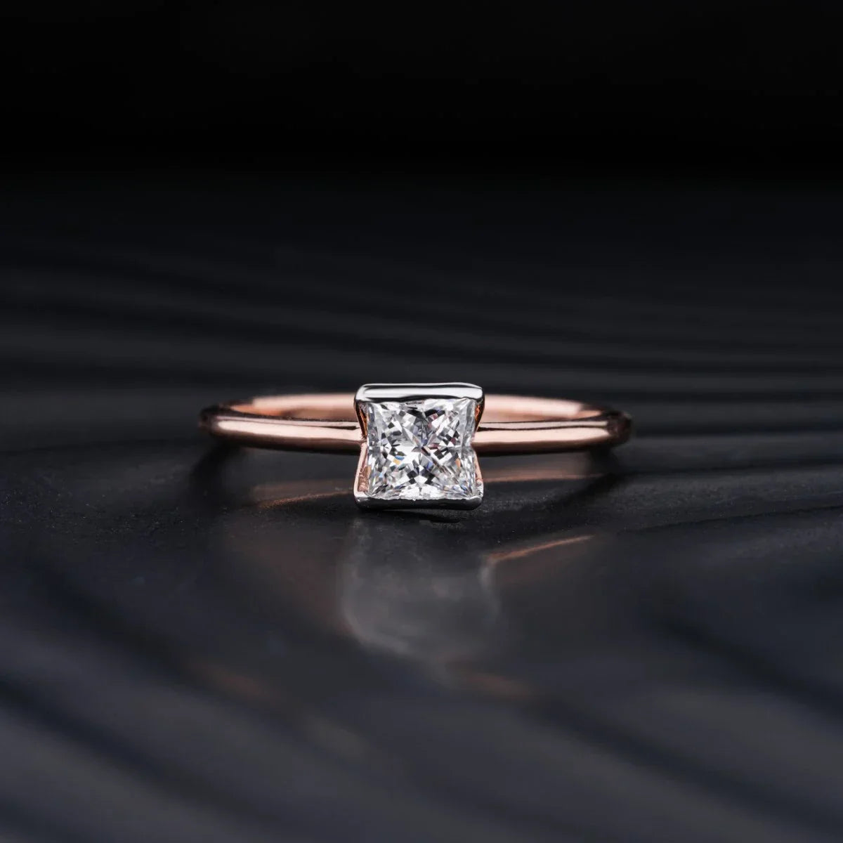 Stunning 0.50 CT Princess Moissanite Engagement Ring With Half Bezel Design 1