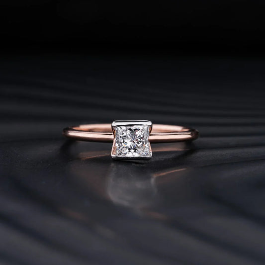 Stunning 0.50 CT Princess Moissanite Engagement Ring With Half Bezel Design 1