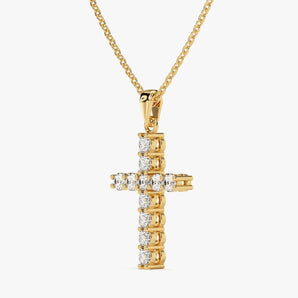 0.30 TCW Round Moissanite Diamond Cross Pendant Necklace in Solid Gold