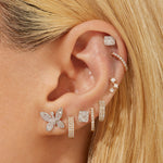2.0 TCW Round & Baguette Cut Moissanite Butterfly Stud Earrings in Gold 7