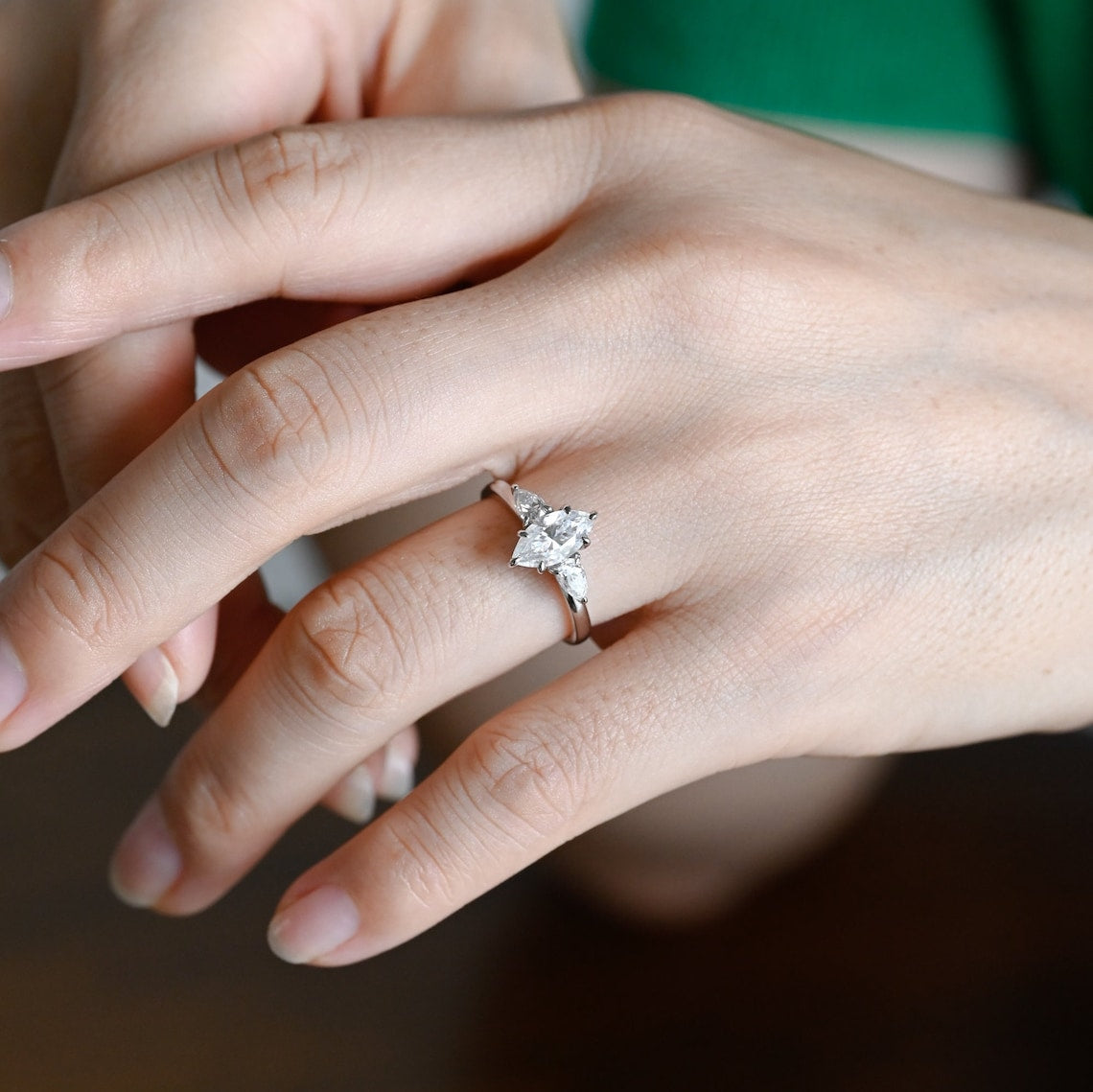 Stunning 3.0 CT Marquise Cut Moissanite Engagement Ring with 3 Stones Design 9