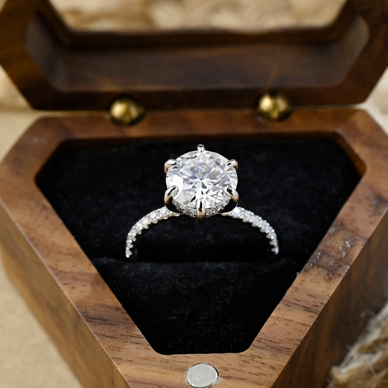Stunning 3.5 CT Round Moissanite Engagement Ring with Hidden Halo & Pave Design 2