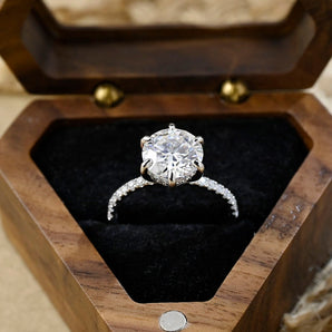 Stunning 3.5 CT Round Moissanite Engagement Ring with Hidden Halo & Pave Design