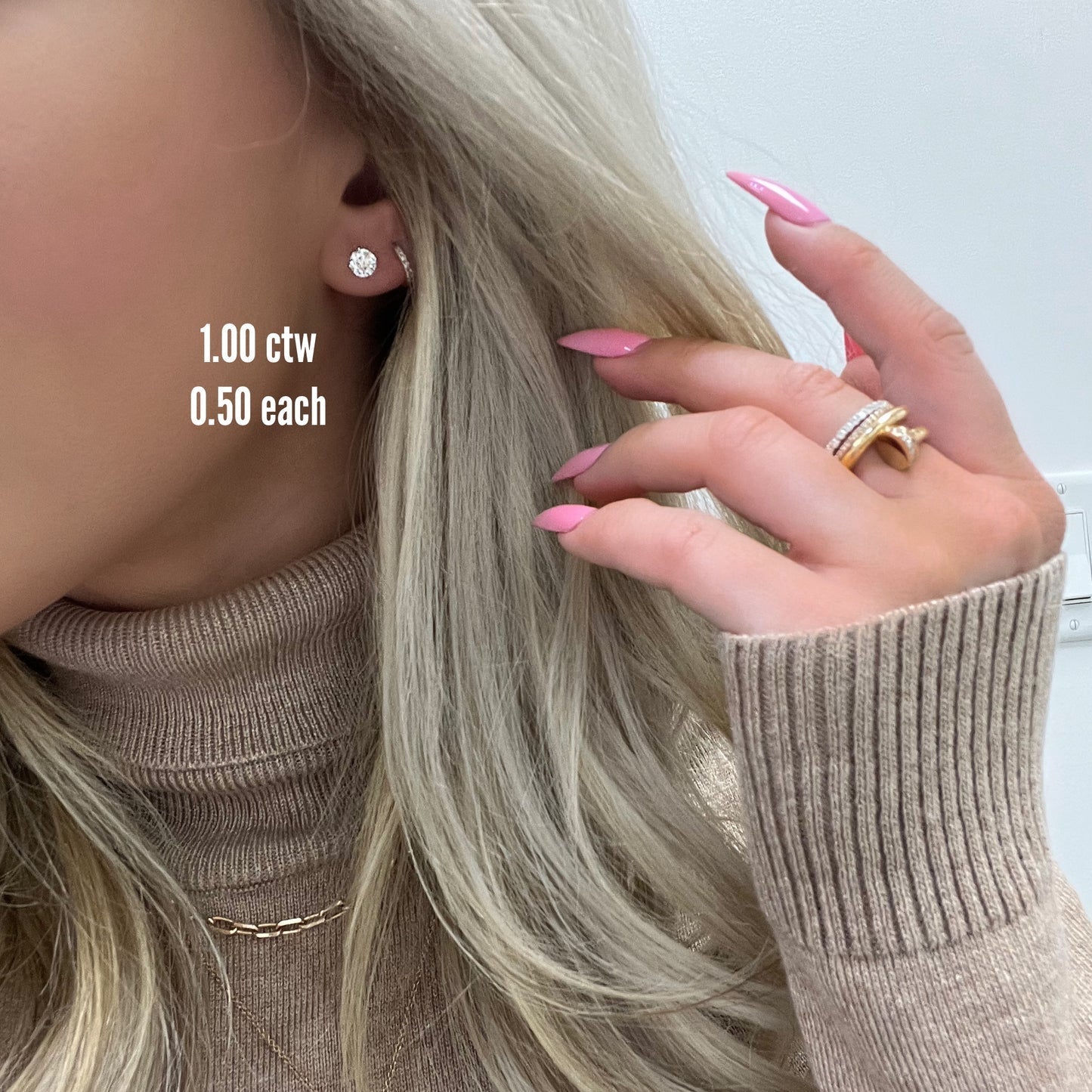 Classic 1.0 TCW Round Cut Moissanite Stud Earrings in Gold 6