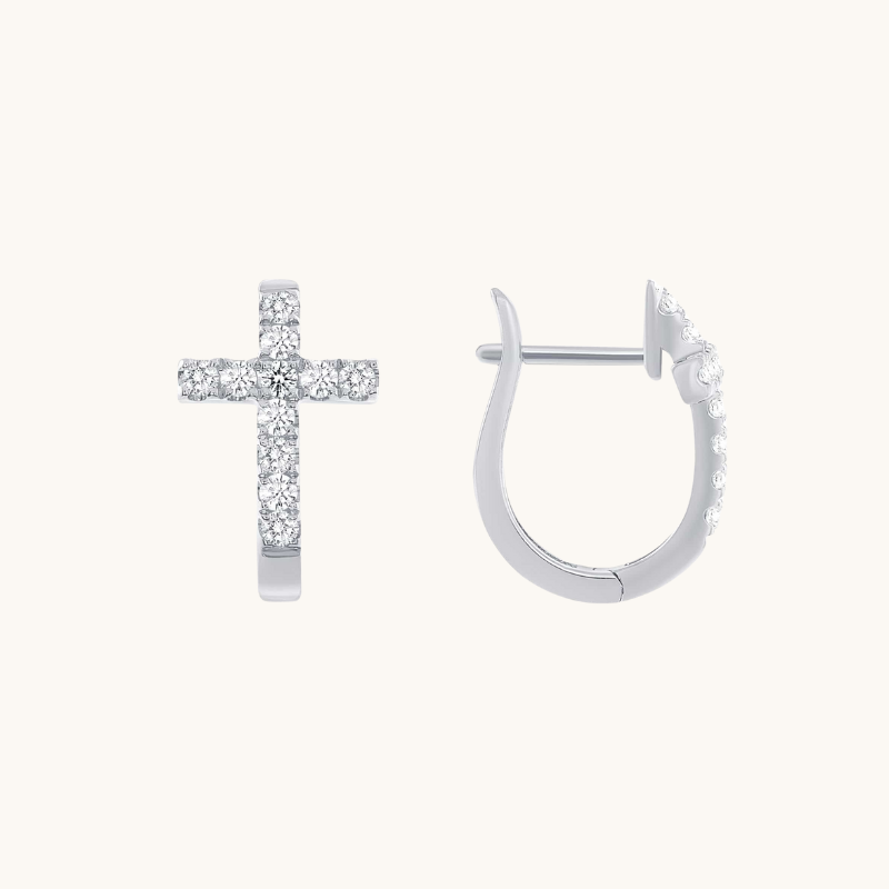 1.0 TCW Round Cut Moissanite Cross Huggies Earrings in Gold 3