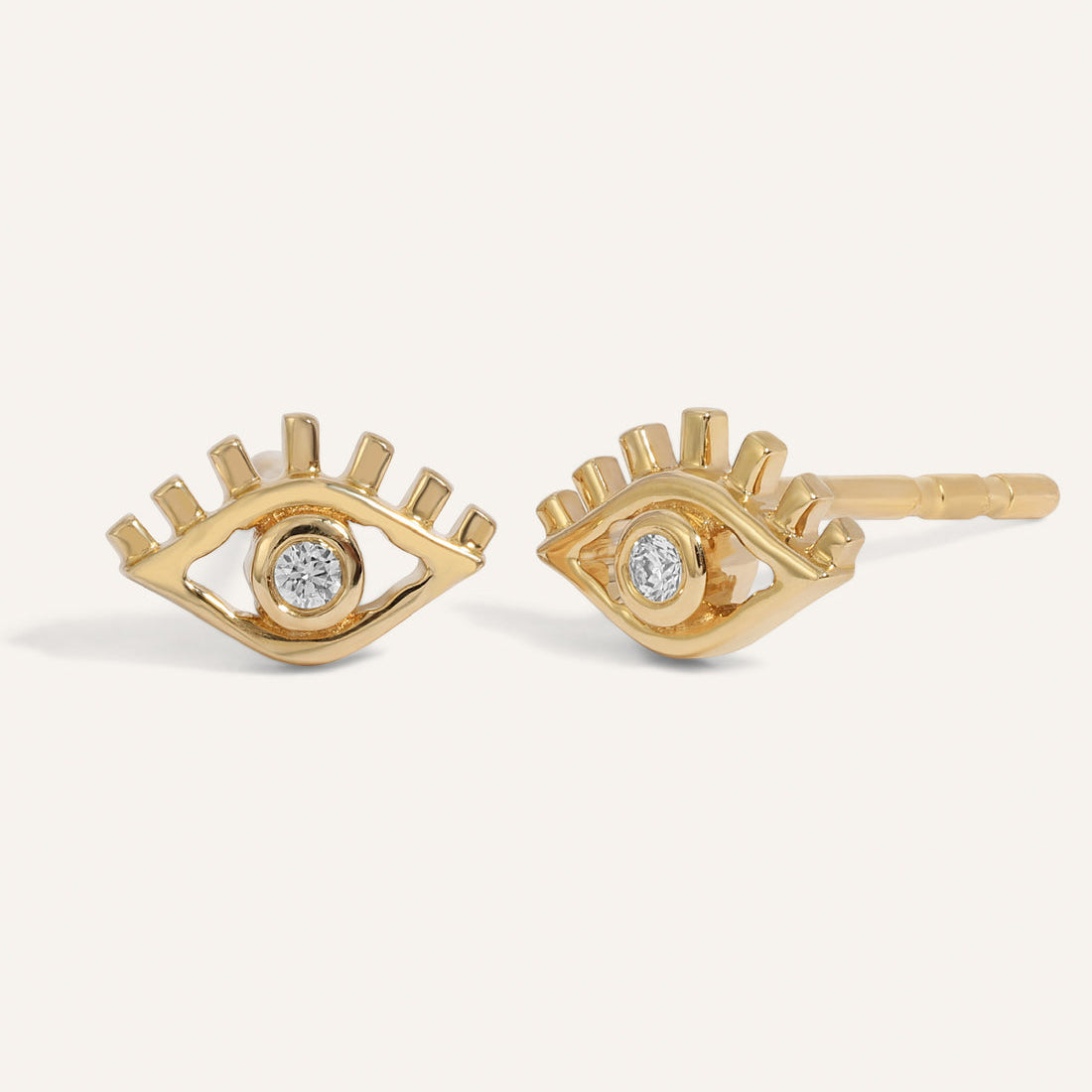 0.10 TCW Round Cut Moissanite Evil Eye Stud Earrings in Gold 1