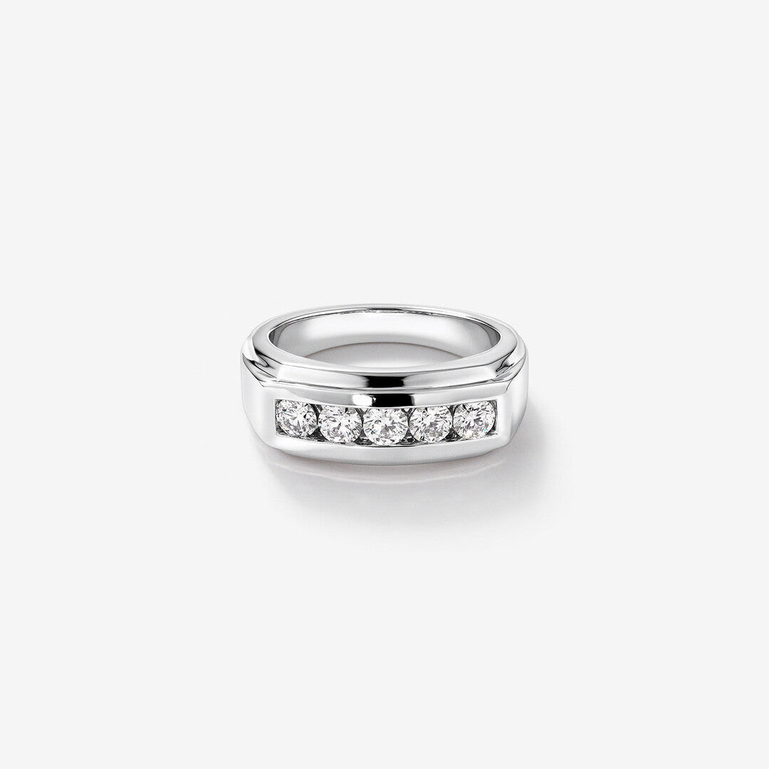 0.90 TCW Round Moissanite Five Stone Men's Wedding Band in Solid Gold 1