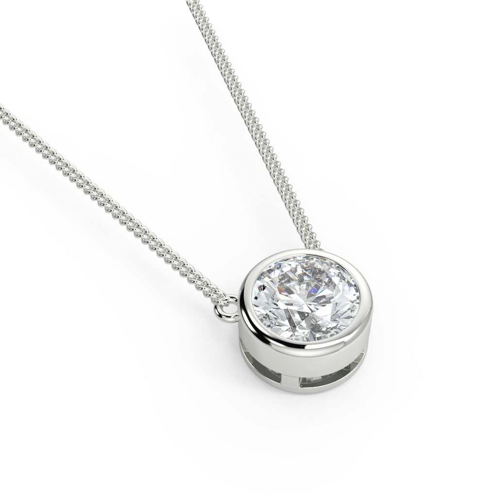 1.0 CT Round Moissanite Diamond Bezel Pendant Necklace in Solid Gold 6