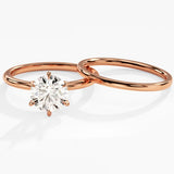 1.50 CT Round Cut Moissanite Bridal Ring Set with Plain Wedding Bands 4