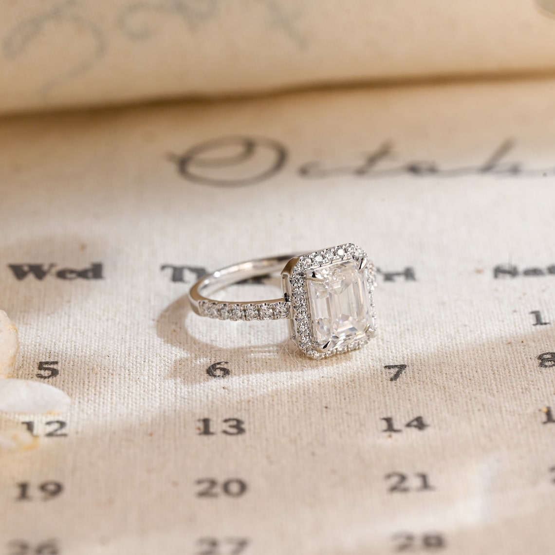 Stunning 1.0 CT Emerald Cut Moissanite Engagement Ring with Halo Pave Design 8