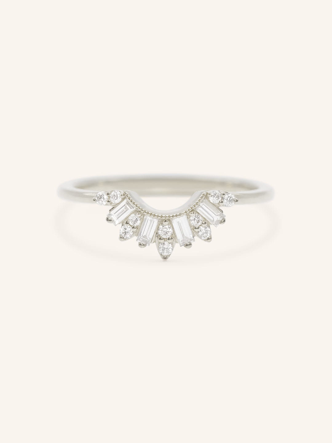 Stunning 0.2 TCW Round & Baguette Moissanite Stones Curved Wedding Bands 3