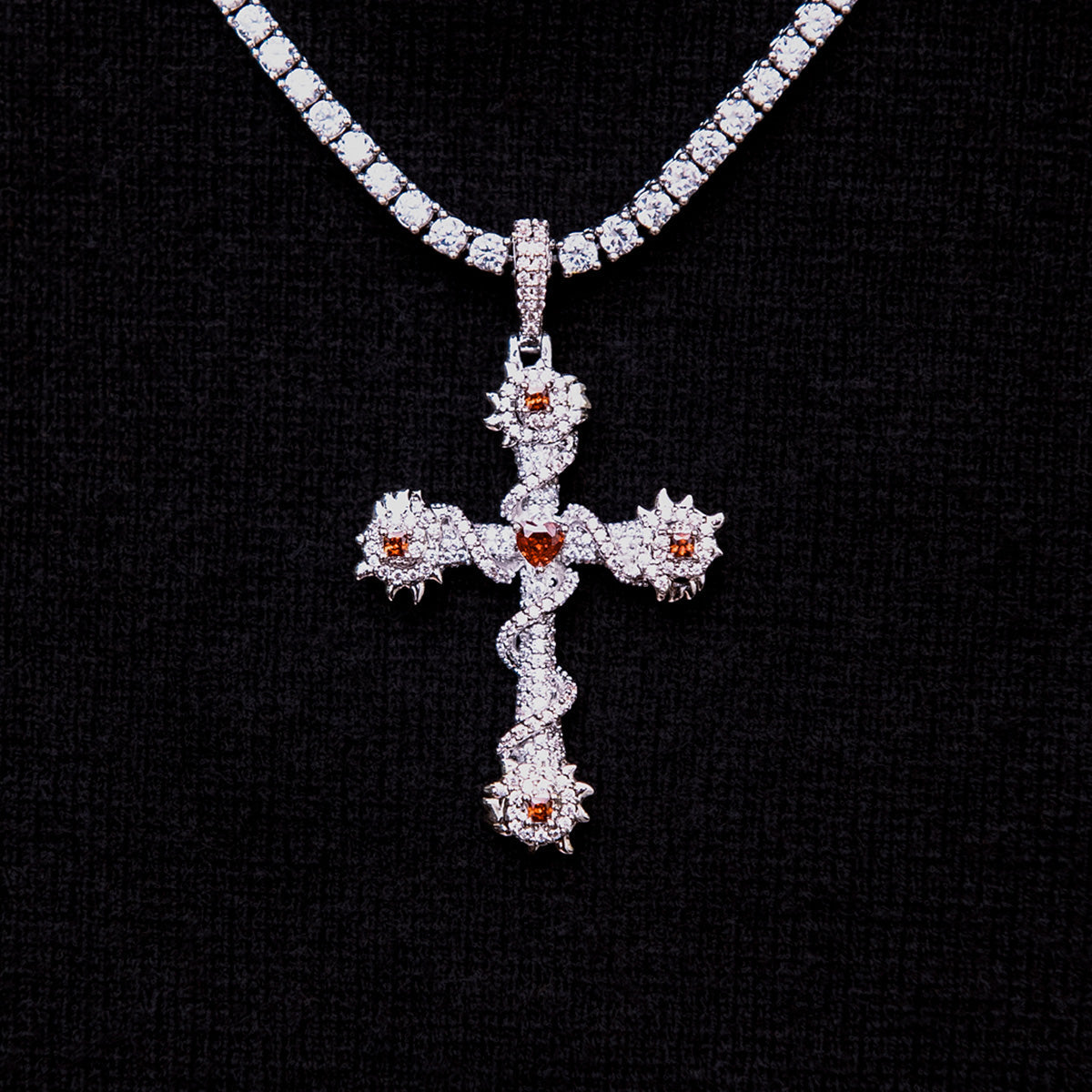 3 CT Round, Heart & Princess Moissanite Cross Style Silver Pendant for Him 2