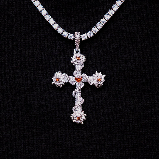 3 CT Round, Heart & Princess Moissanite Cross Style Silver Pendant for Him 2