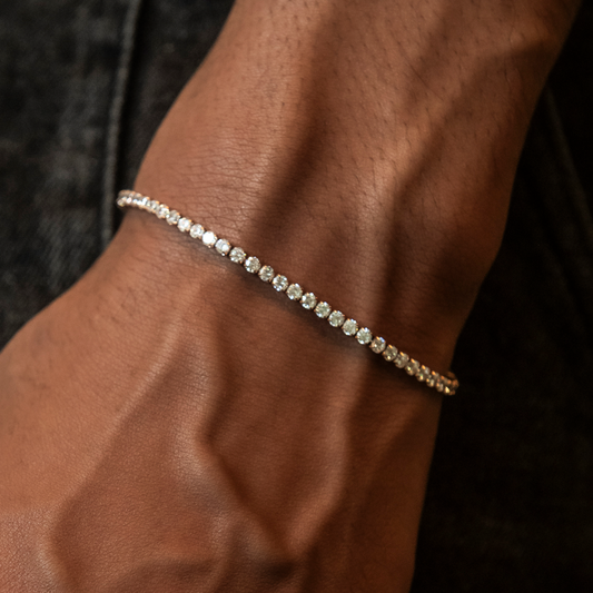 18 CT Full length Round Moissanite Diamond Micro Tennis Silver Bracelet For Him 2