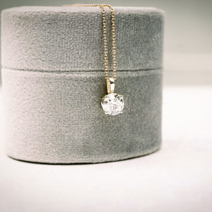 1.0 CT Round Moissanite Diamond Solitaire Necklace in Solid Gold