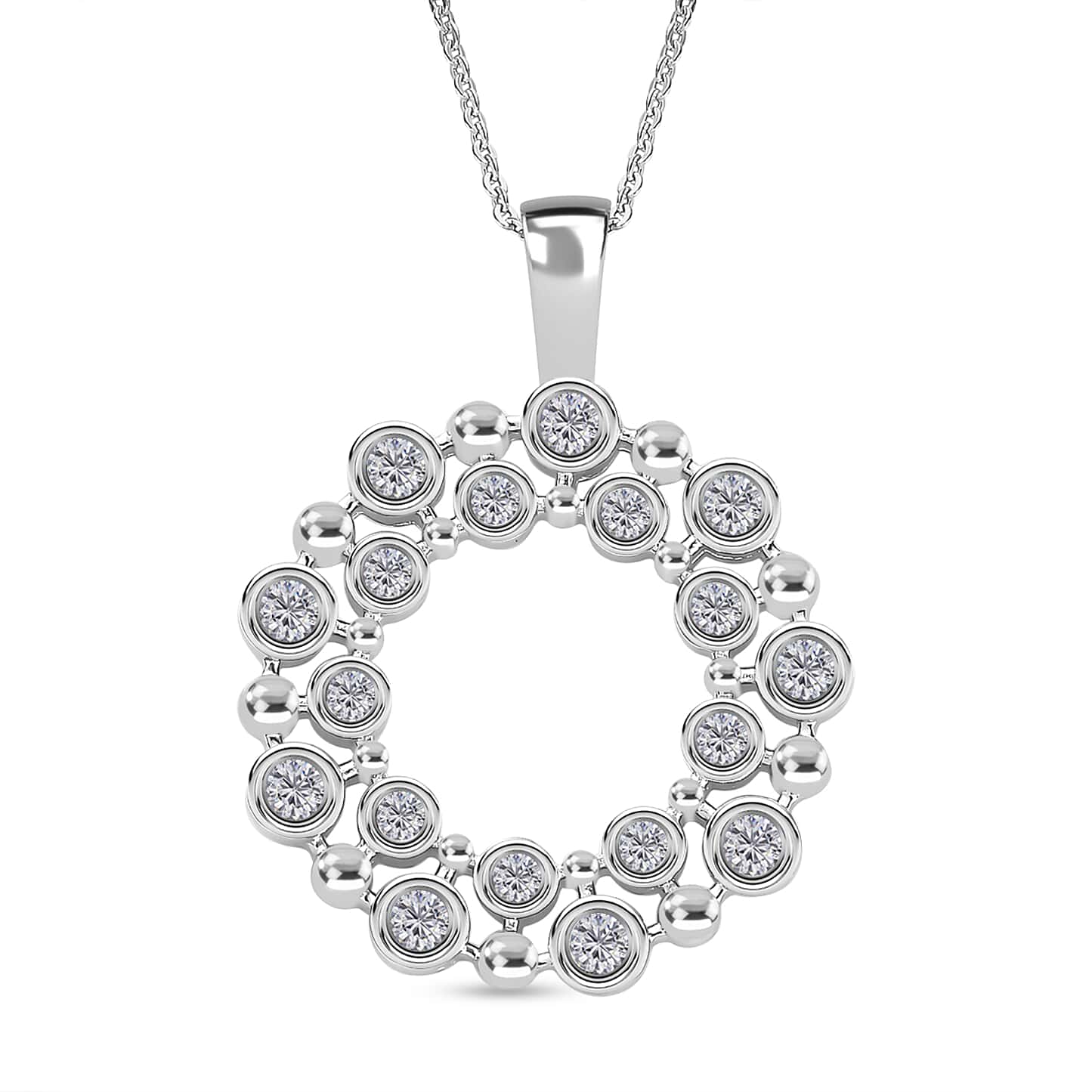 Round Cut Cubic Zirconia in 925 Sterling Silver Necklace 1