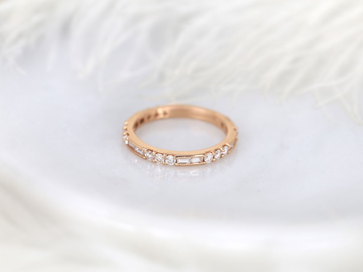 Stunning 0.67 CT Round & Baguette Moissanite Stones Vintage Wedding Band 1