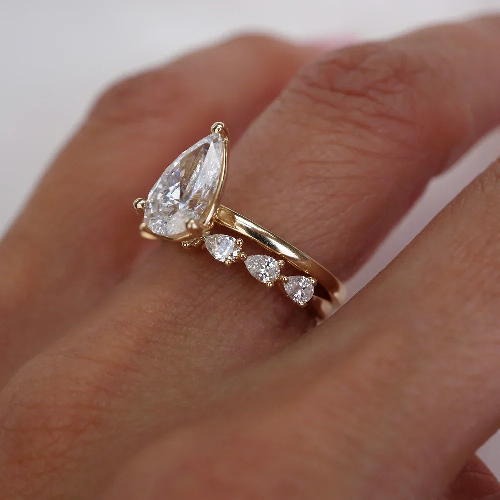 Stunning 0.4 TCW Pear Moissanite Stones in Half Eternity Wedding Band 2