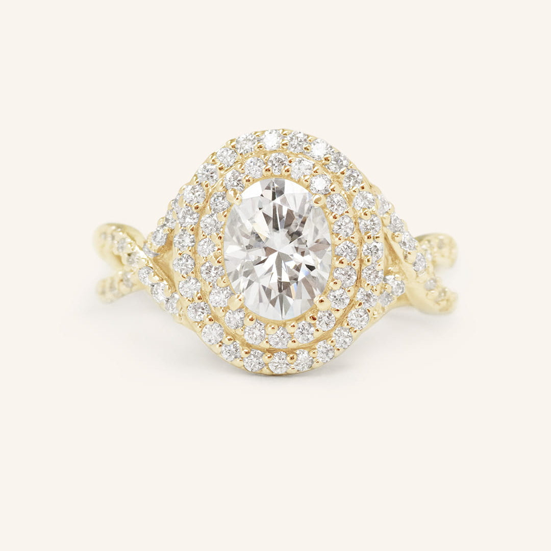 Stunning 1.0 CT Oval  Moissanite Engagement Ring with Double Halo Design 1