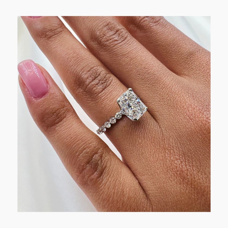 Stunning 3.67 CT Radiant Moissanite Engagement Ring with Pave Design 6